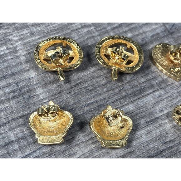 Vintage 1990’s AVON Gold Tone Pierced Earring Bundle Pumpkin Hearts Crown Rose - Picture 7 of 8